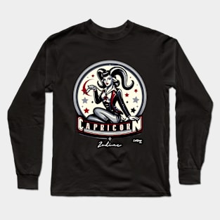 Capricorn's Climb: The Mountain Queen - Pin up Vintage Retro Zodiac Sign Long Sleeve T-Shirt